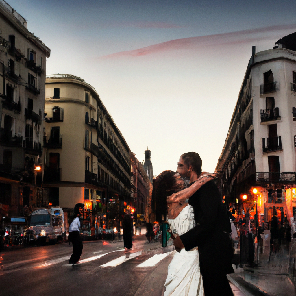 Pareja de boda al atardecer en Madrid